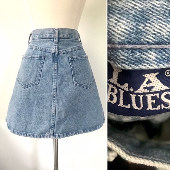 Vintage 90’s LA Blues button up denim jean mini skirt - Picture 2 of 6